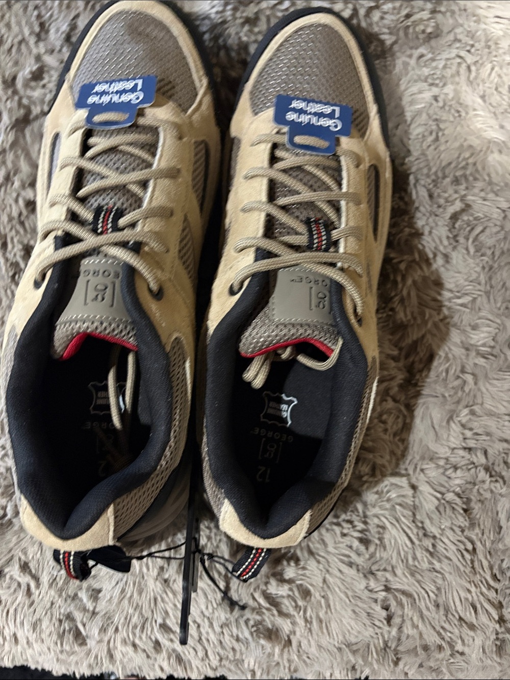 George Beige and Black Men's Lace-Up Sneakers with Red Accent
